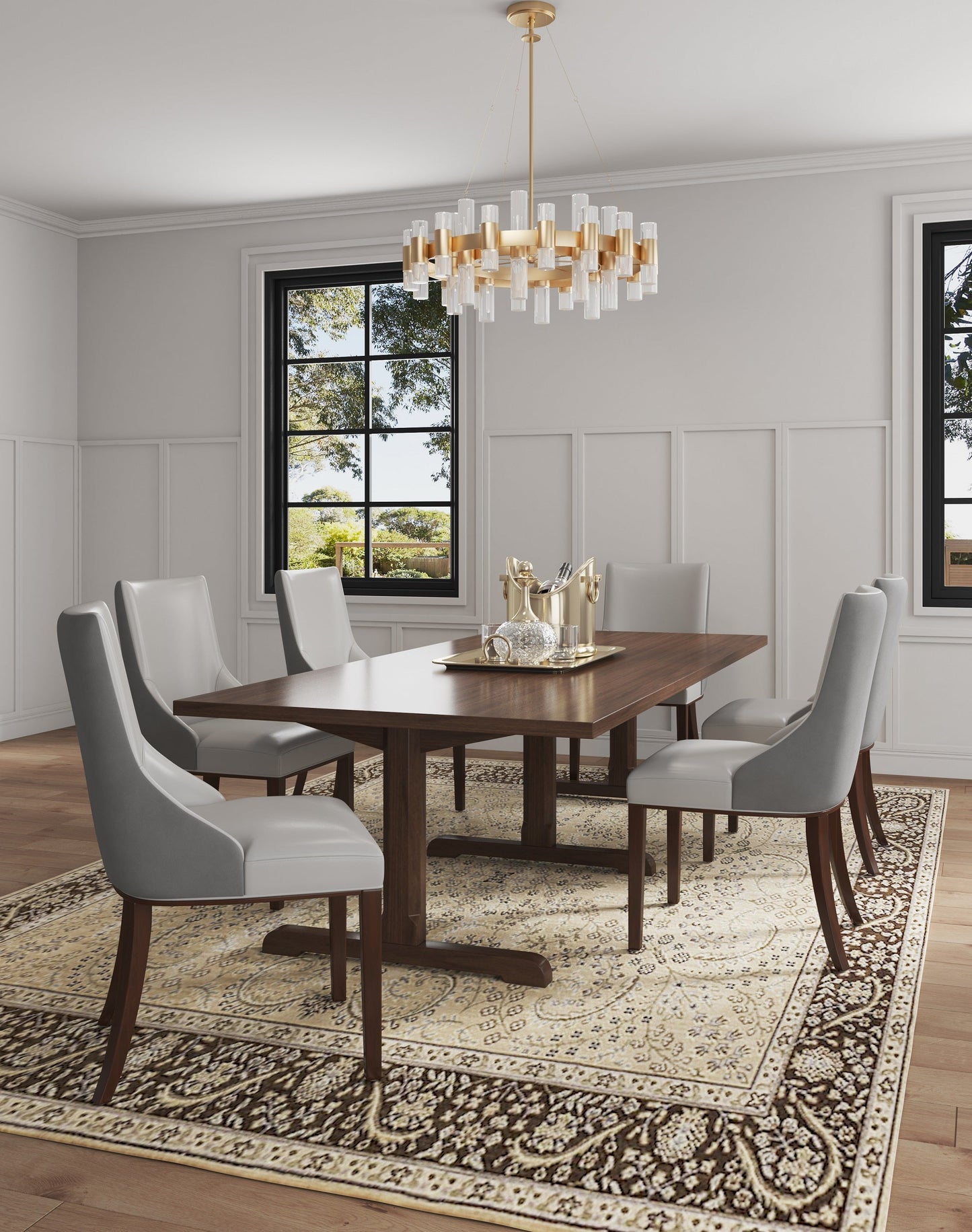 Shubert Faux Leather and Velvet Dining Chair in Light Grey (set of 2) - Ornate Home