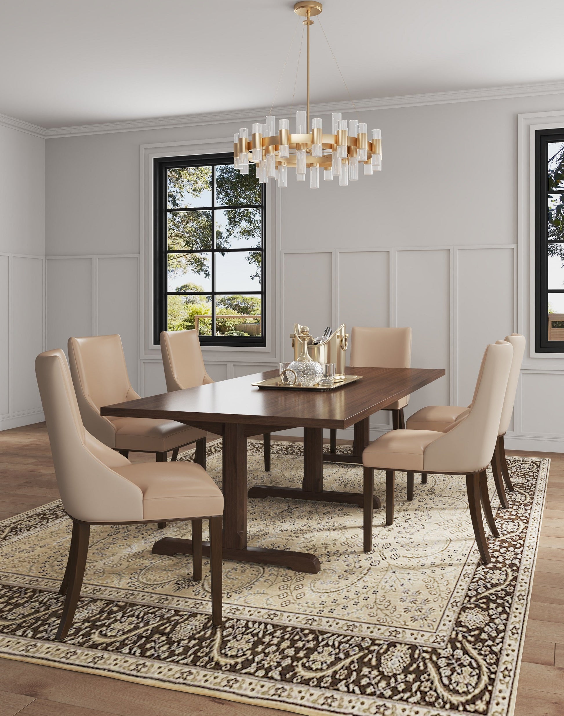 Shubert Faux Leather and Velvet Dining Chair in Tan (set of 2) - Ornate Home
