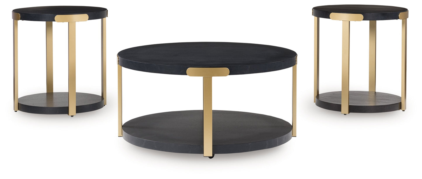 Shylore Black/Brass Finish Occasional Table Set (Set of 3)- Viva Furn