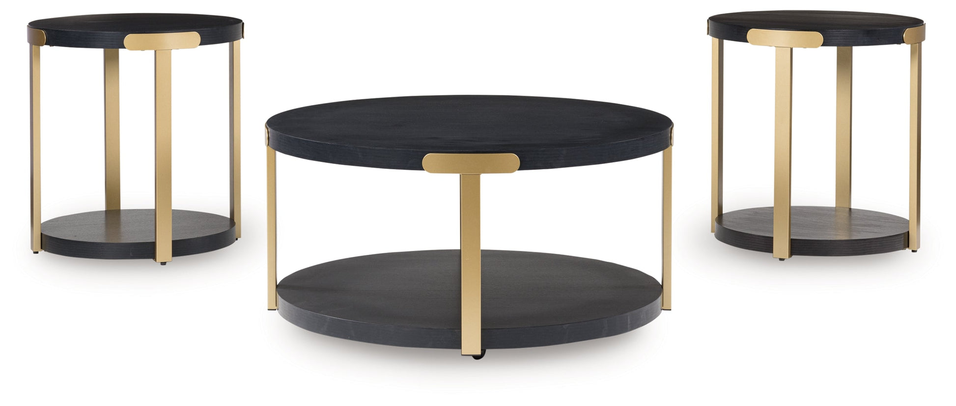 Shylore Black/Brass Finish Occasional Table Set (Set of 3)- Viva Furn