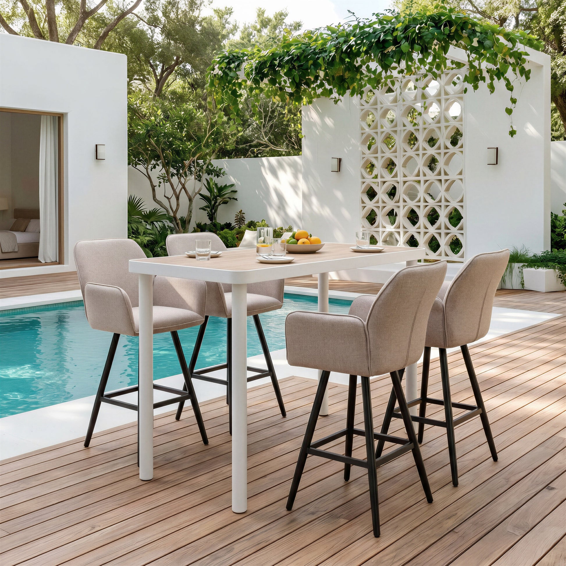 Sieve Beige Outdoor Swivel Barstool - Ornate Home