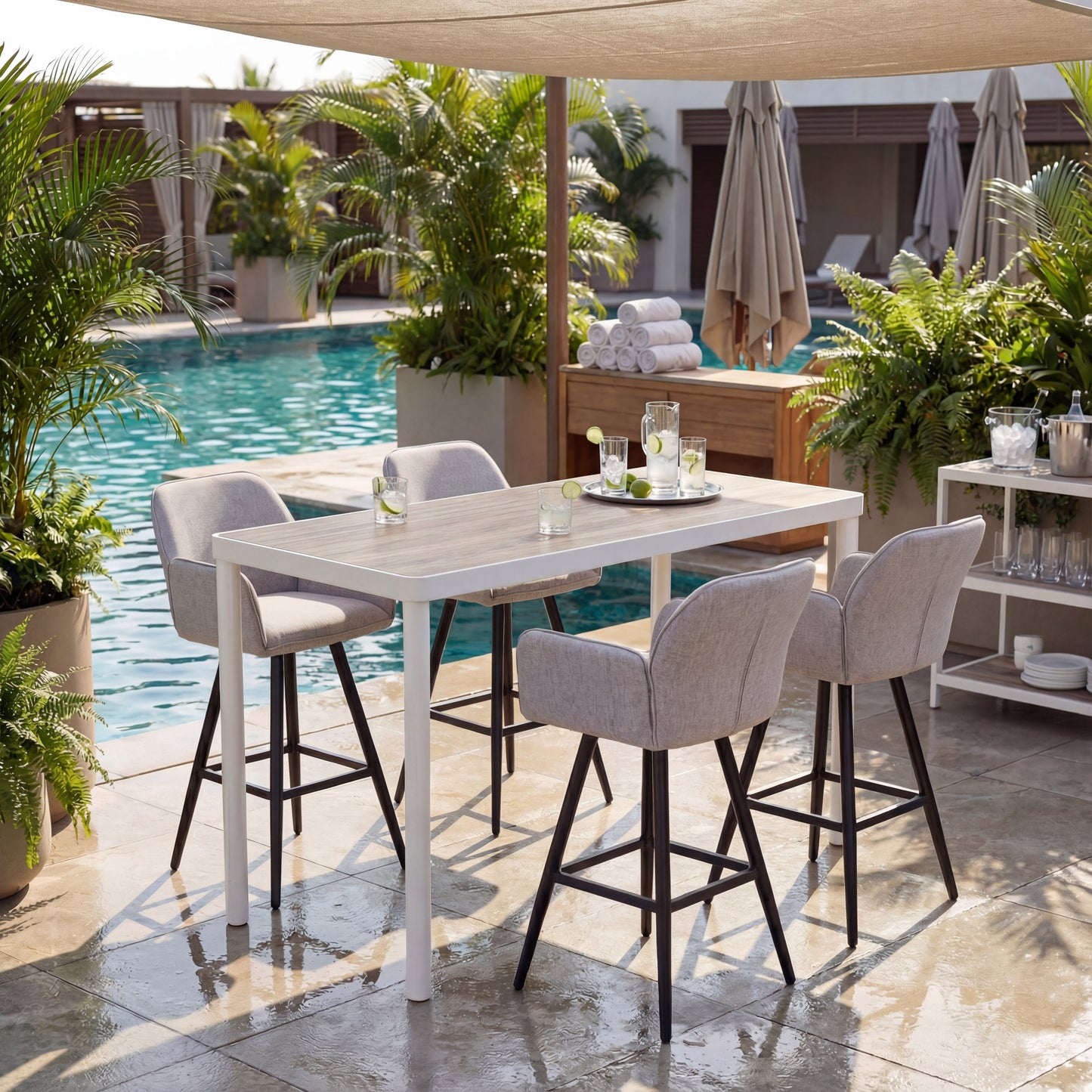 Sieve Beige Outdoor Swivel Barstool - Ornate Home
