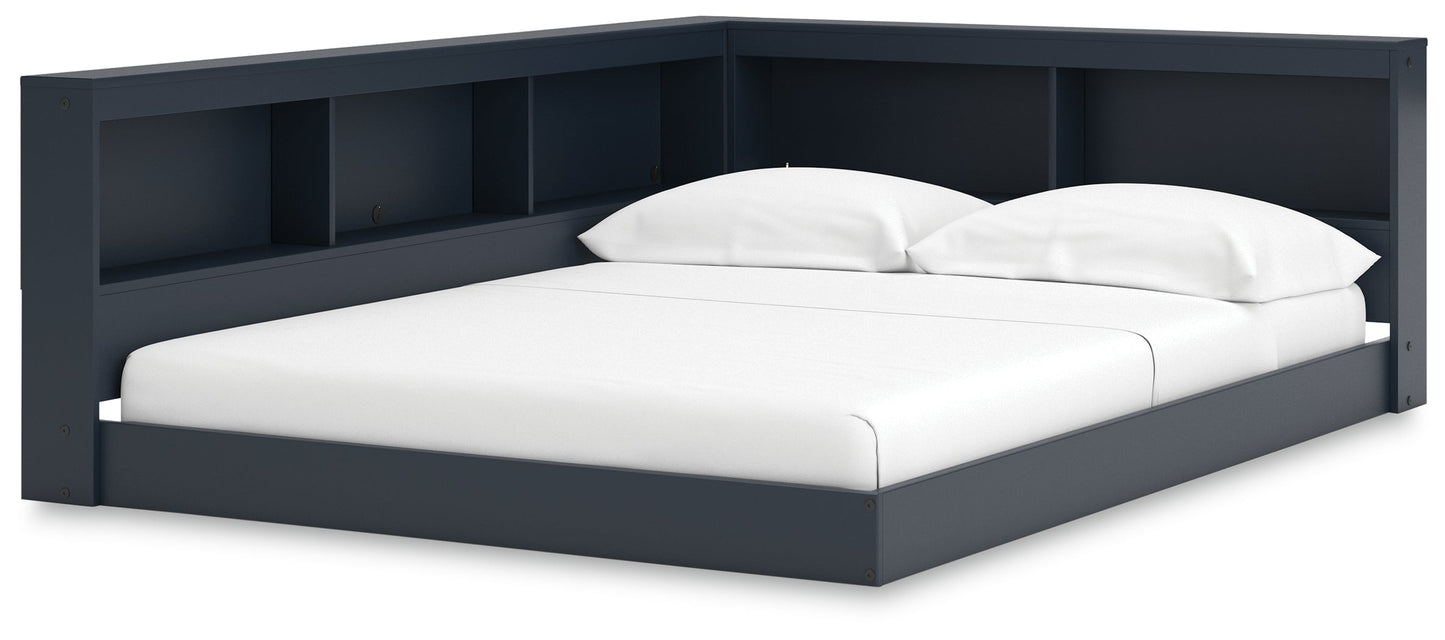 Simmenfort Navy Blue Full Bookcase Storage Youth Bed- Viva Furn