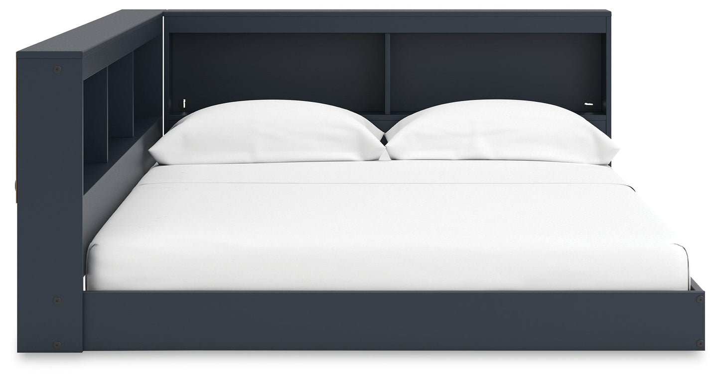 Simmenfort Navy Blue Full Bookcase Storage Youth Bed- Viva Furn