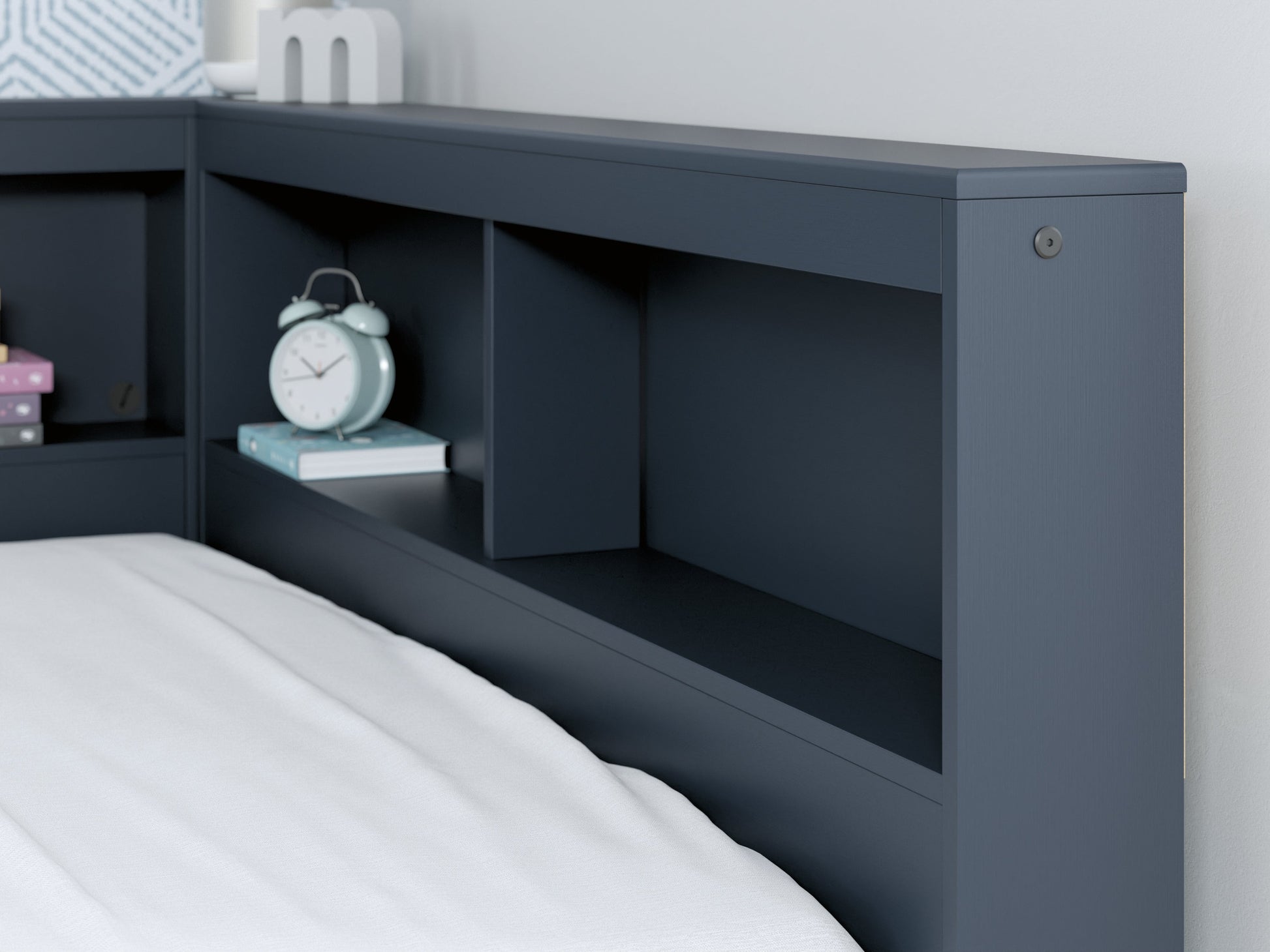Simmenfort Navy Blue Full Bookcase Storage Youth Bed- Viva Furn