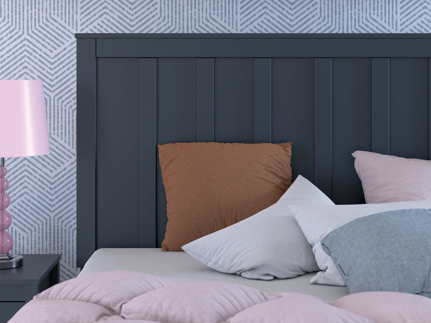 Simmenfort Navy Blue Full Platform Bed- Viva Furn