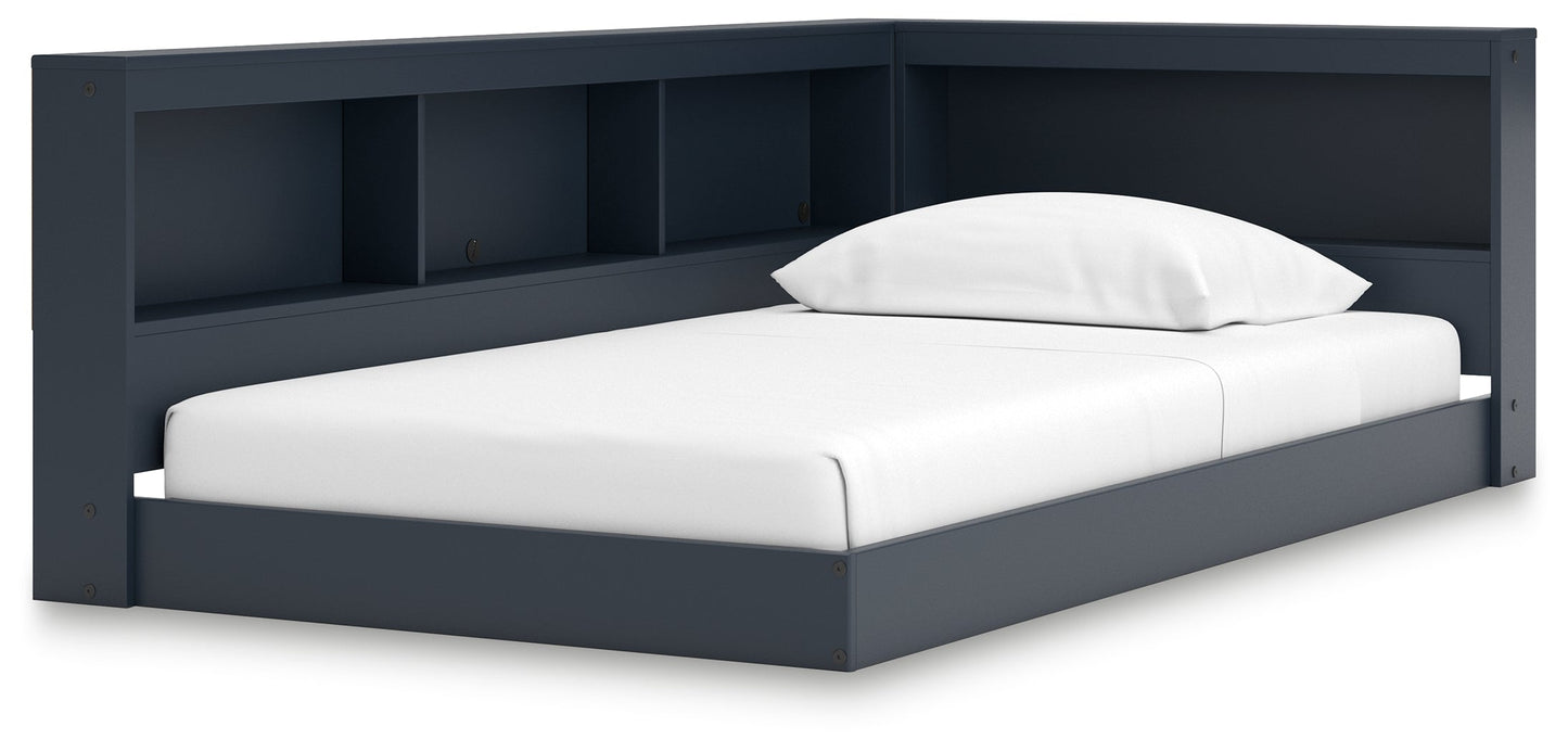 Simmenfort Navy Blue Twin Bookcase Storage Youth Bed- Viva Furn