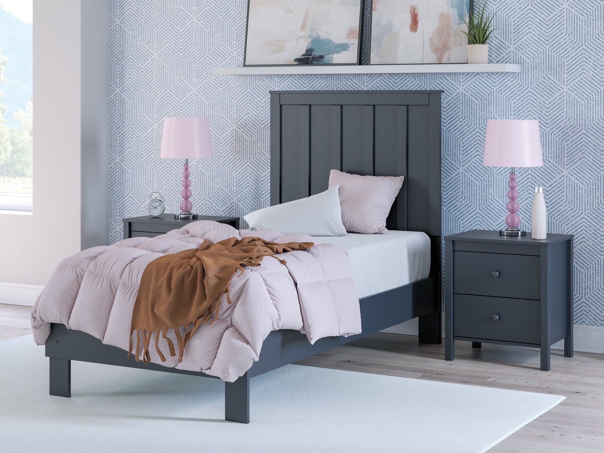 Simmenfort Navy Blue Twin Platform Youth Bed- Viva Furn