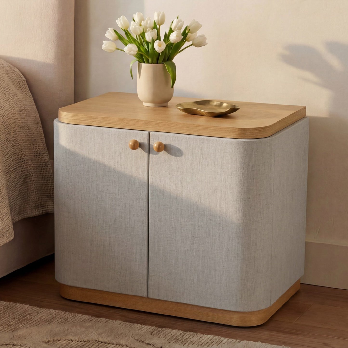 Simone Cream/Natural Nightstand - Ornate Home