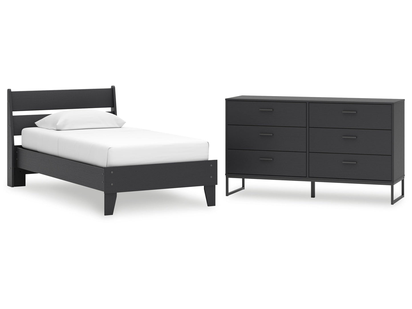Socalle Black Twin Panel Platform Bed and Dresser- Viva Furn