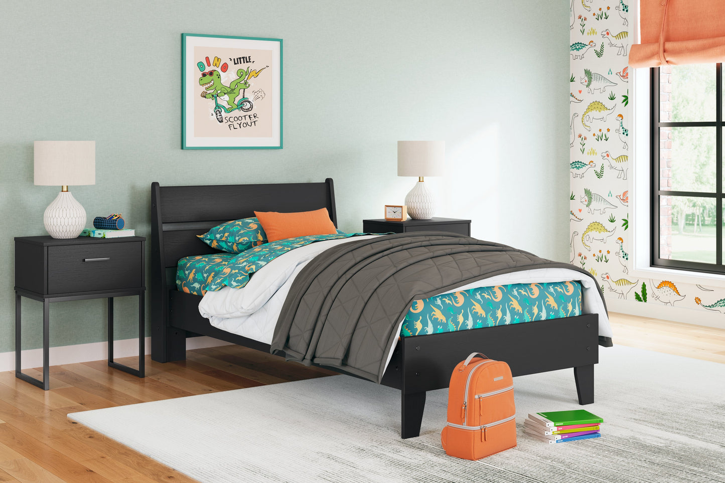 Socalle Black Twin Panel Platform Bed and Dresser- Viva Furn