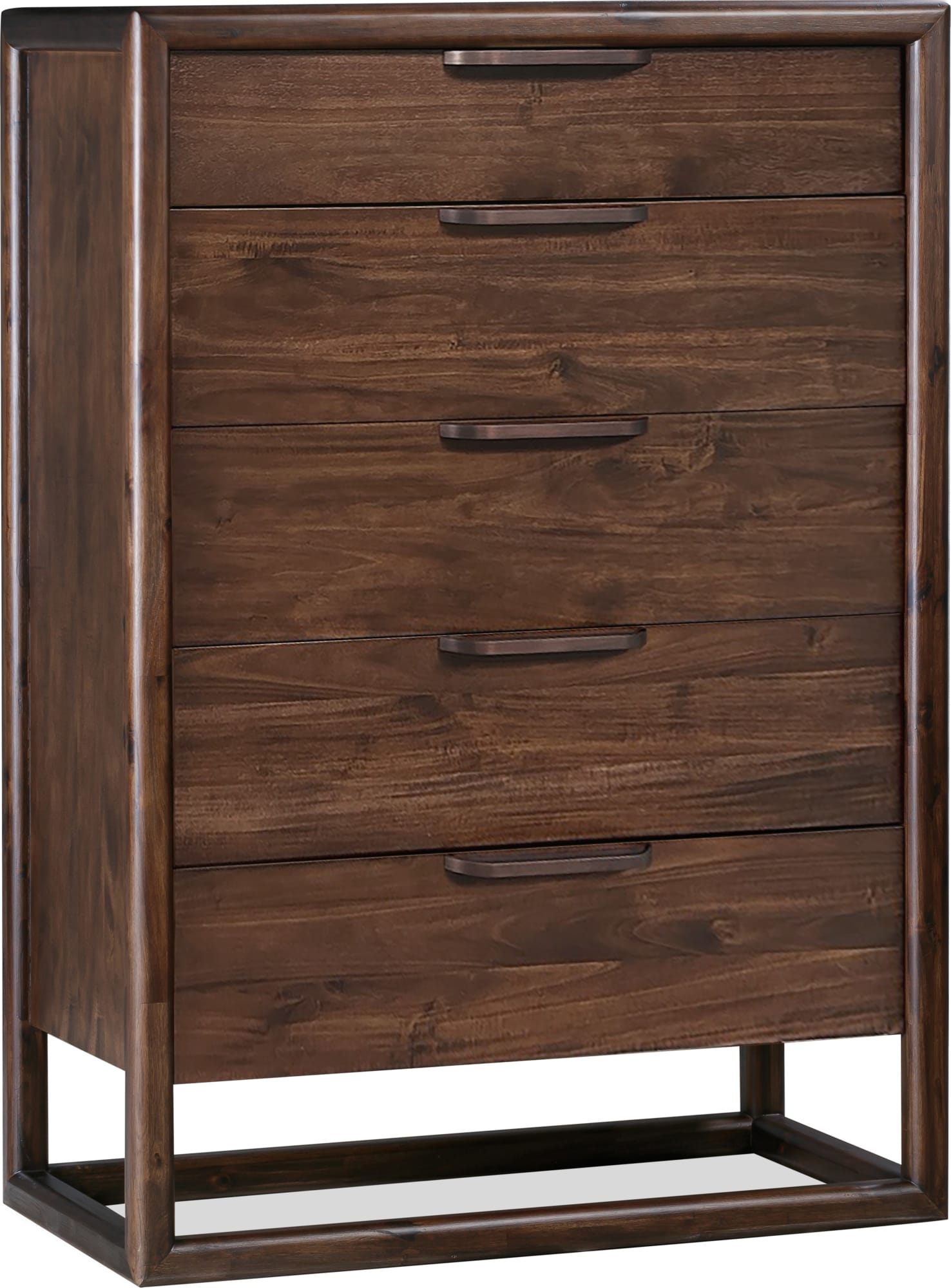 Sol Brown Spice Five Drawer Acacia Wood Chest - Ornate Home