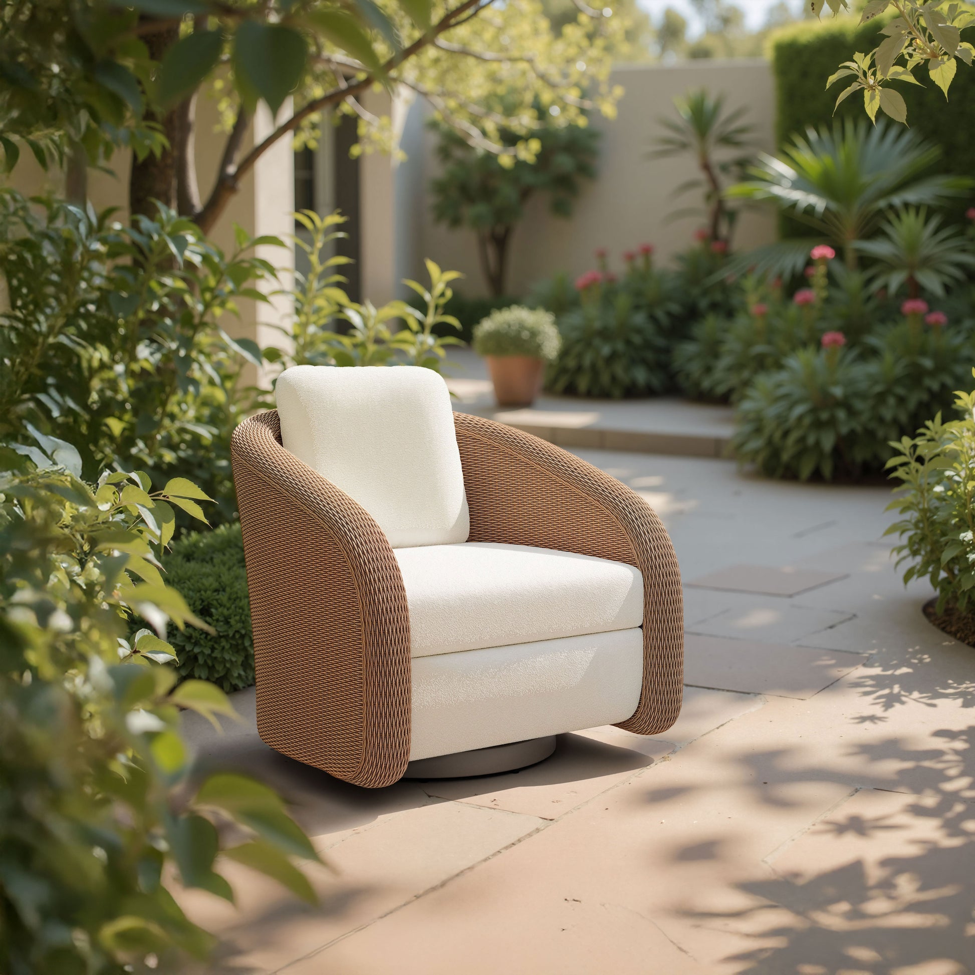 Solara Ivory Outdoor Swivel Chair - Ornate Home