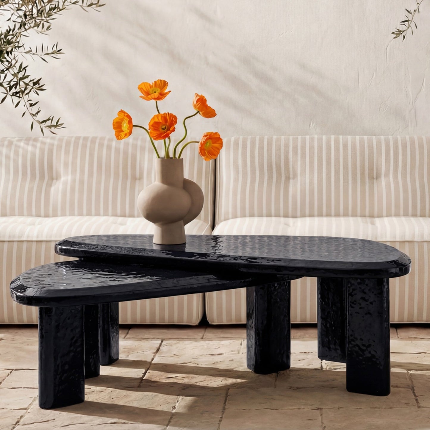 Sophie Charcoal Lacquer Outdoor Nesting Table Set - Ornate Home