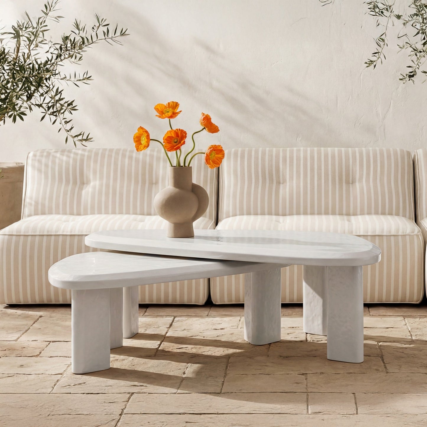 Sophie Cream Lacquer Outdoor Nesting Table Set - Ornate Home
