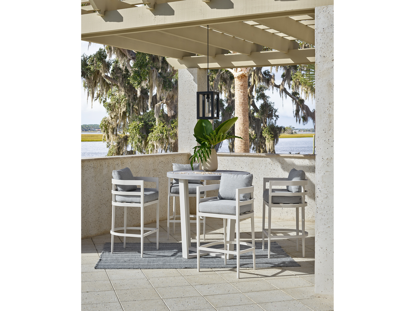 South Beach Canvas Granite/Chalk Aluminum Bar Chair - Ornate Home