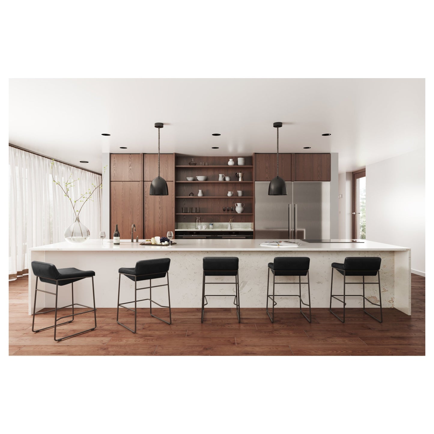 Starlet Onyx Black Leather Counter Stool (Set of 2) - Ornate Home