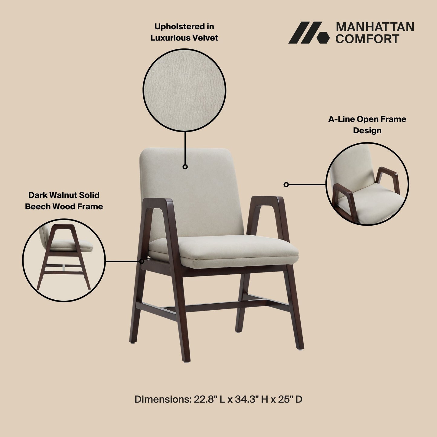 Stella Dining Armchair in Champagne (set of 2) - Ornate Home