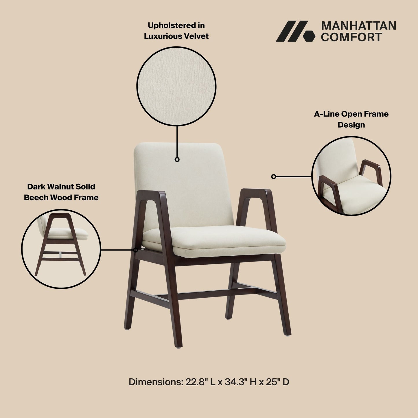 Stella Dining Armchair in Cream (set of 4) - Ornate Home
