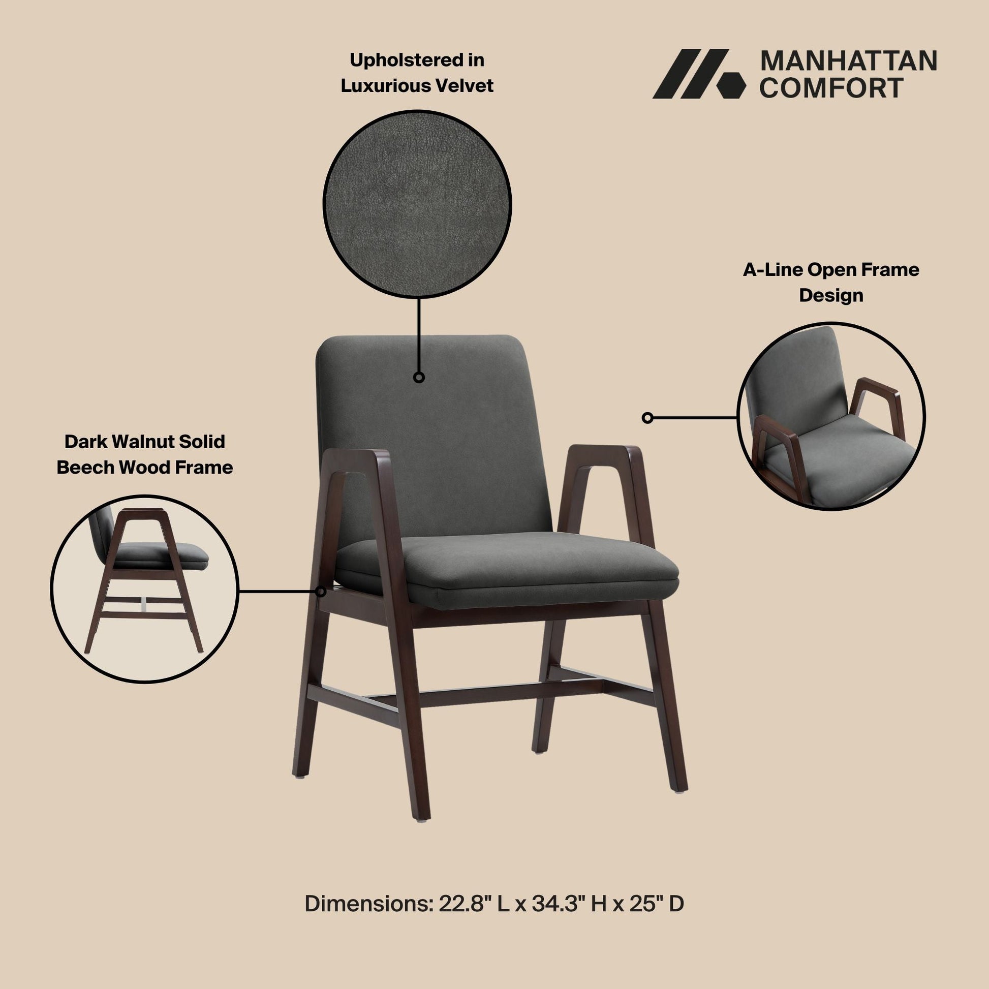 Stella Dining Armchair in Graphite (set of 4) - Ornate Home