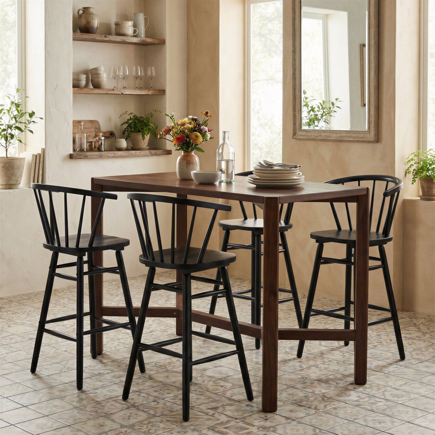 Stenger Black Barstool (Set of 2) - Ornate Home
