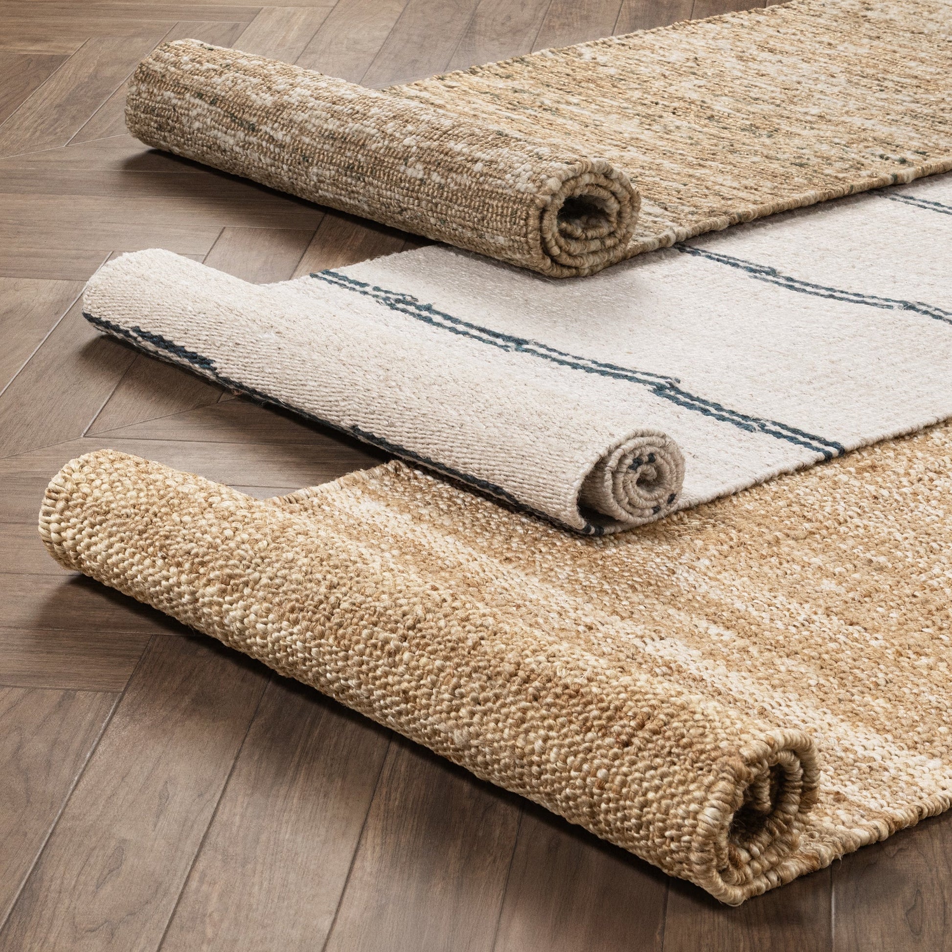 Sunderland Jute Ivory/Dark Blue Stripe Rug - Ornate Home