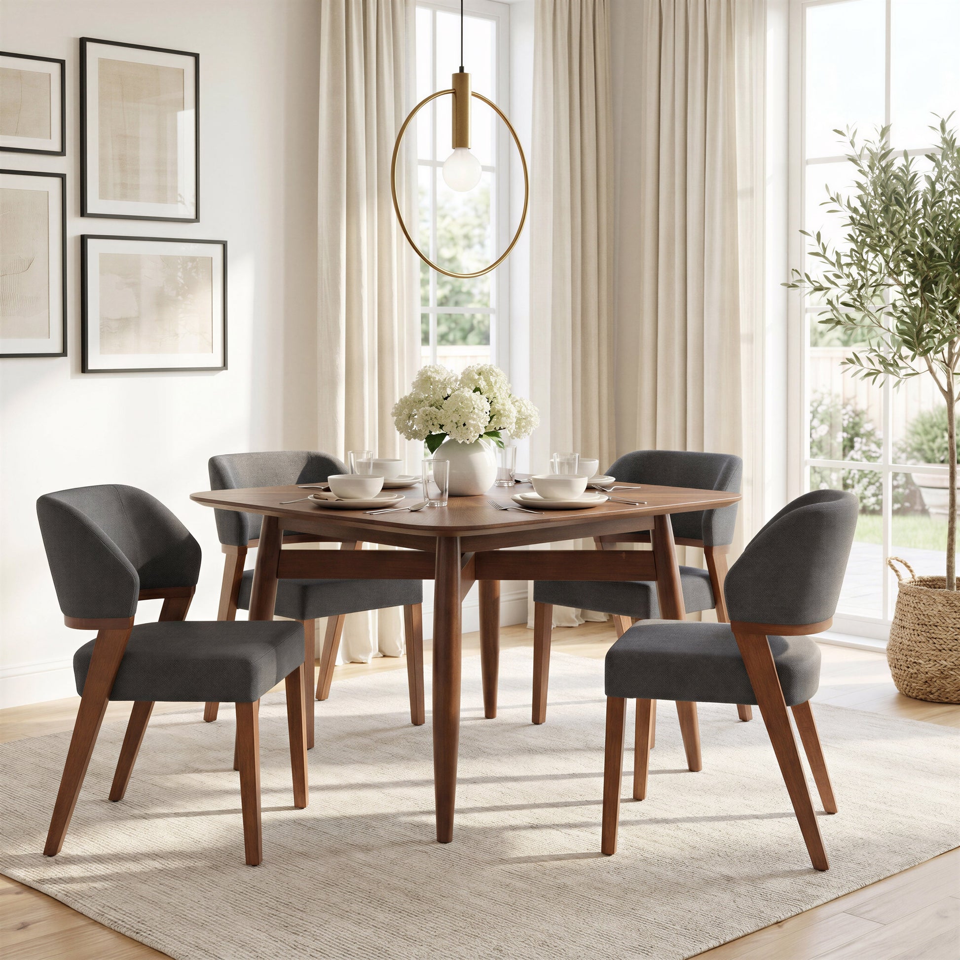 Sunobu Azure Gray & Walnut Dining Chair (Set of 2) - Ornate Home