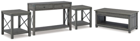 Freedan Grayish Brown Lift-top Coffee Table, 2 End Tables and Console