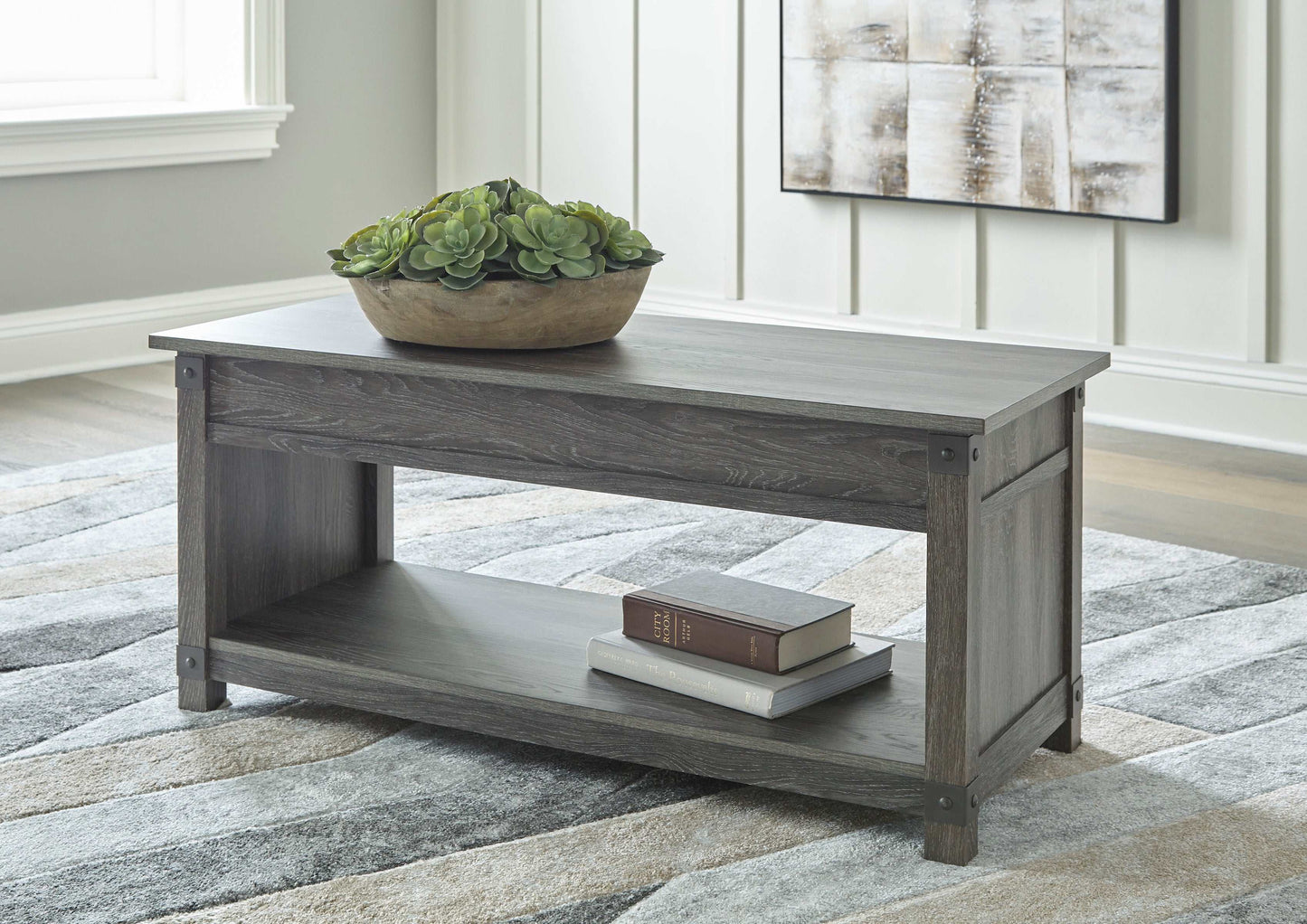 Freedan Grayish Brown Lift Top Coffee Table