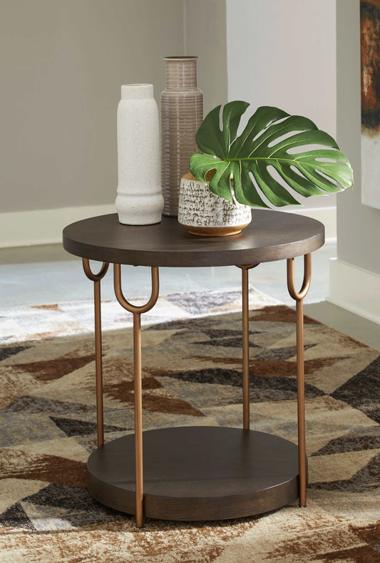 Brazburn Dark Brown & Gold Finish End Table