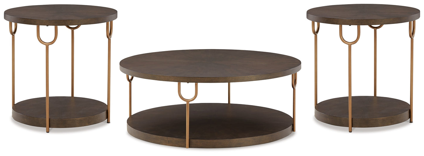 Brazburn Brown/Gold Finish Coffee Table and 2 End Tables