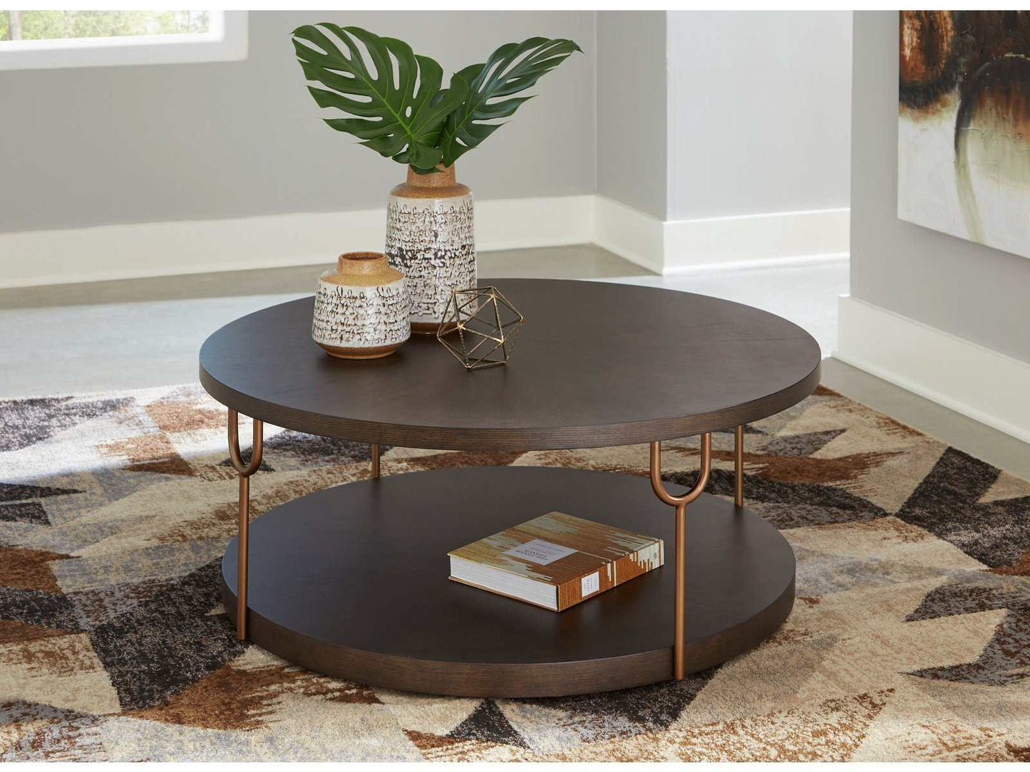 Brazburn Dark Brown & Gold Finish Coffee Table