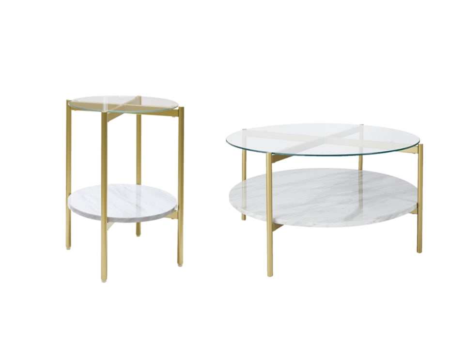 Wynora White & Gold Round Occasional Table Set / 2pc