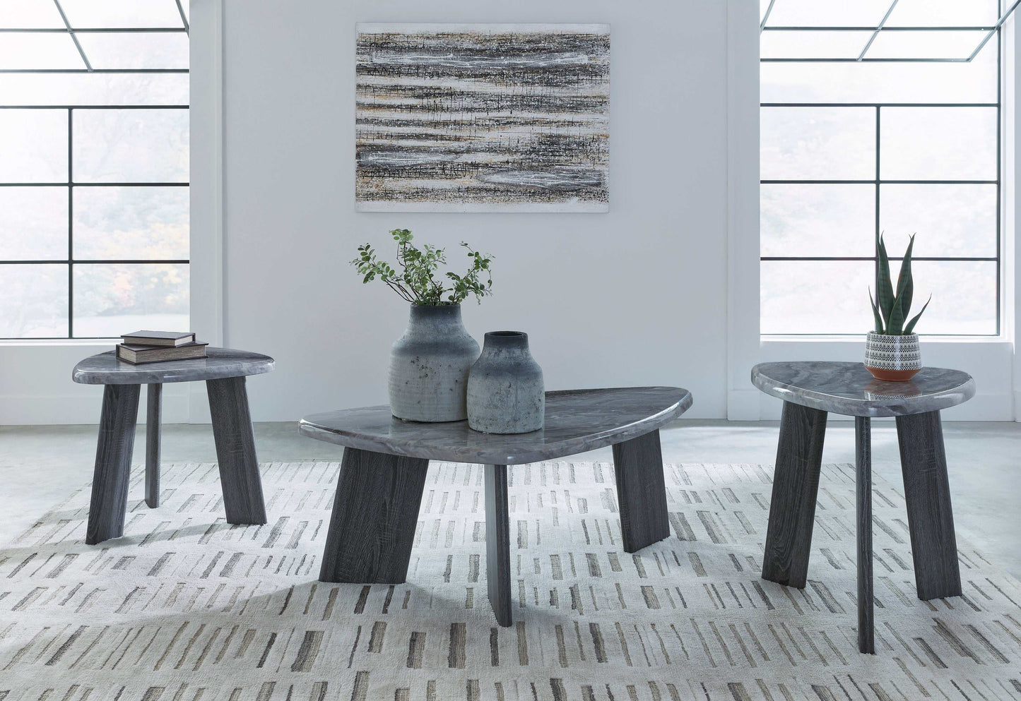 Bluebond Gray Faux Marble Coffee Table Set (Set of 3)