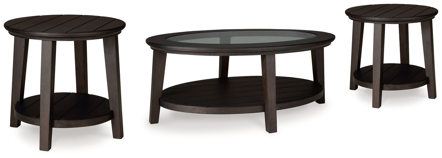 Celamar Brown Coffee Table and 2 End Tables