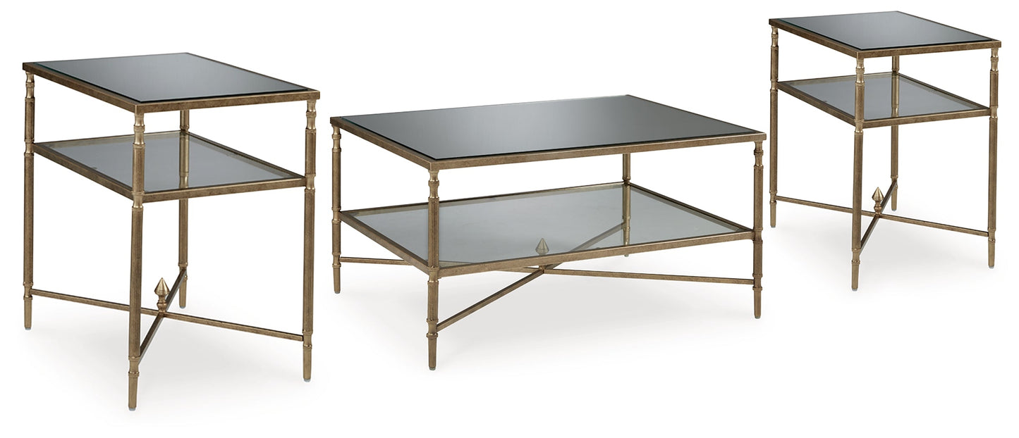 Cloverty Aged Gold Finish Coffee Table and 2 End Tables