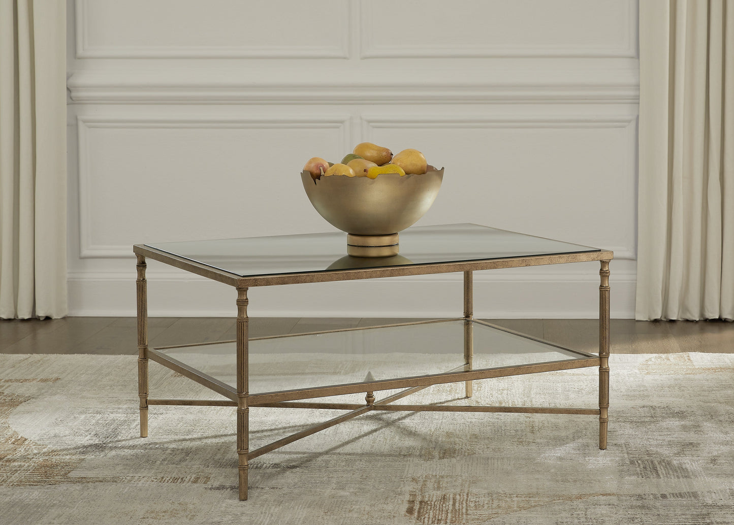 Cloverty Aged Gold Finish Coffee Table and 2 End Tables