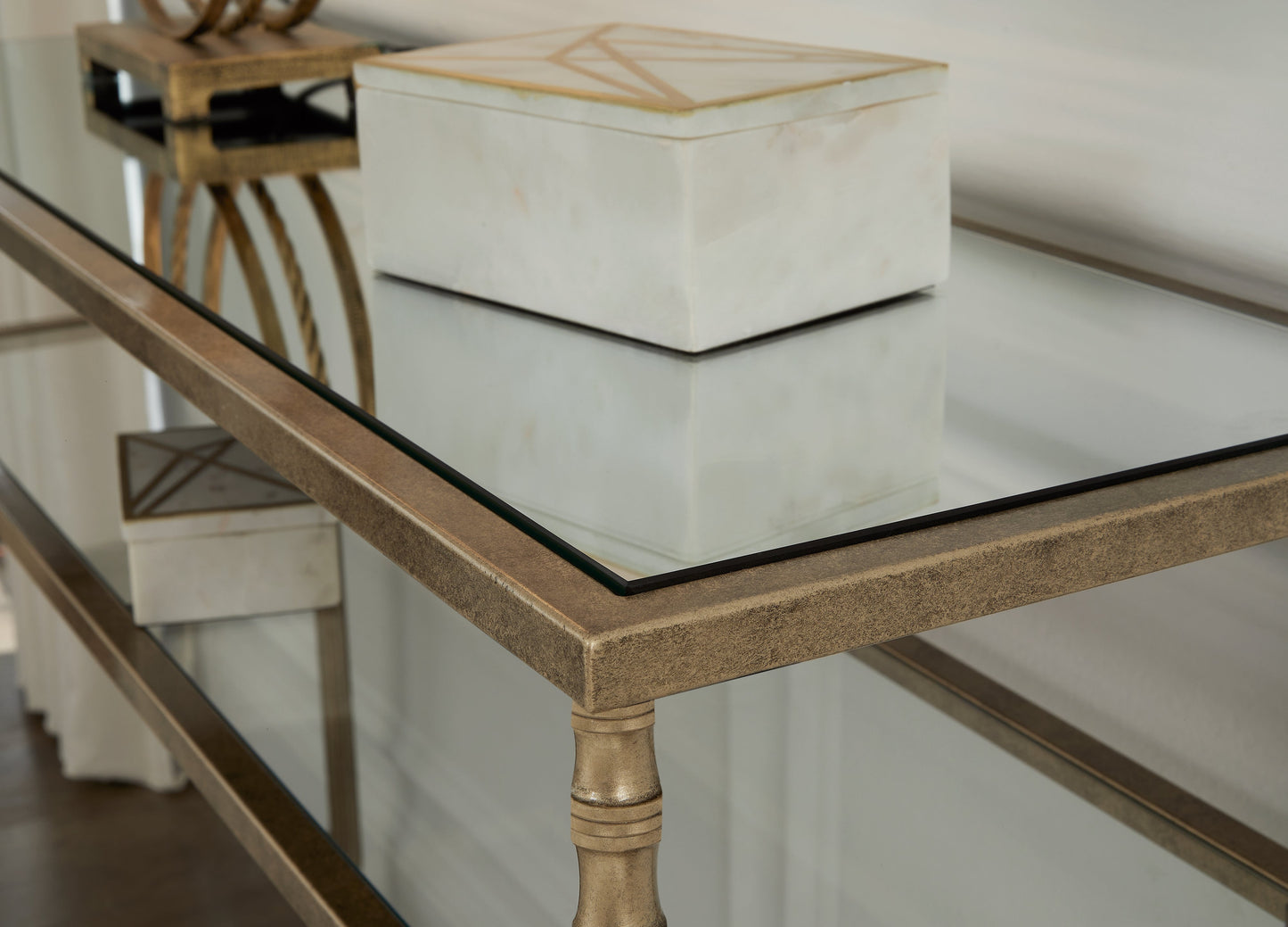 Cloverty Aged Gold Finish Sofa Table