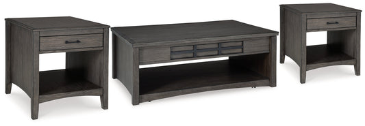 Montillan Grayish Brown Lift-top Coffee Table and 2 End Tables