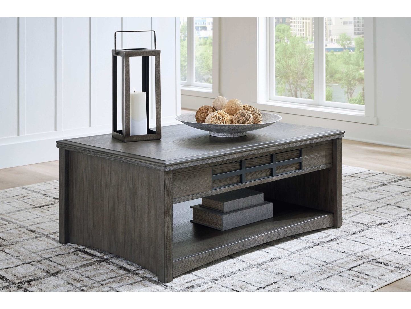 Montillan Grayish Brown Lift-Top Coffee Table