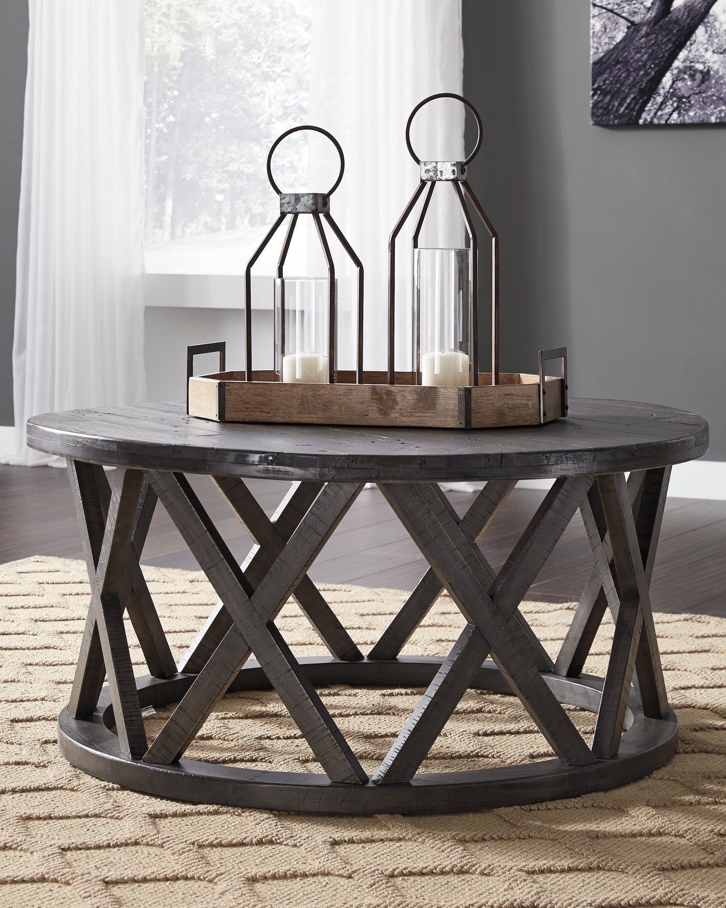 Sharzane Grayish Brown Coffee Table and 2 End Tables