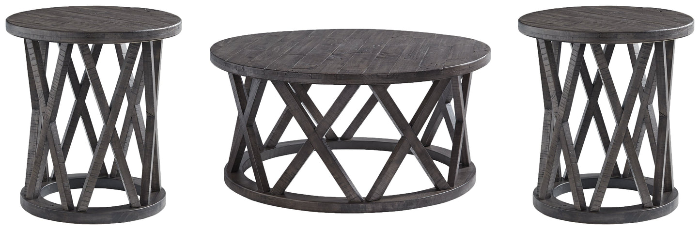 Sharzane Grayish Brown Coffee Table and 2 End Tables