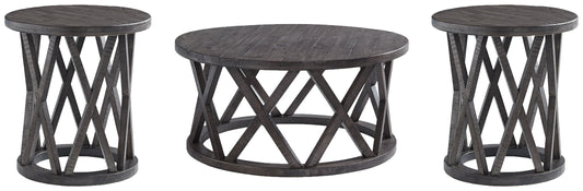 Sharzane Grayish Brown Coffee Table and 2 End Tables