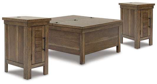 Moriville Grayish Brown Lift-top Coffee Table and 2 Chairside End Tables