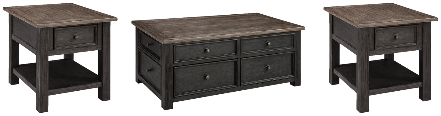 Tyler Creek Grayish Brown/Black Coffee Table and 2 End Tables