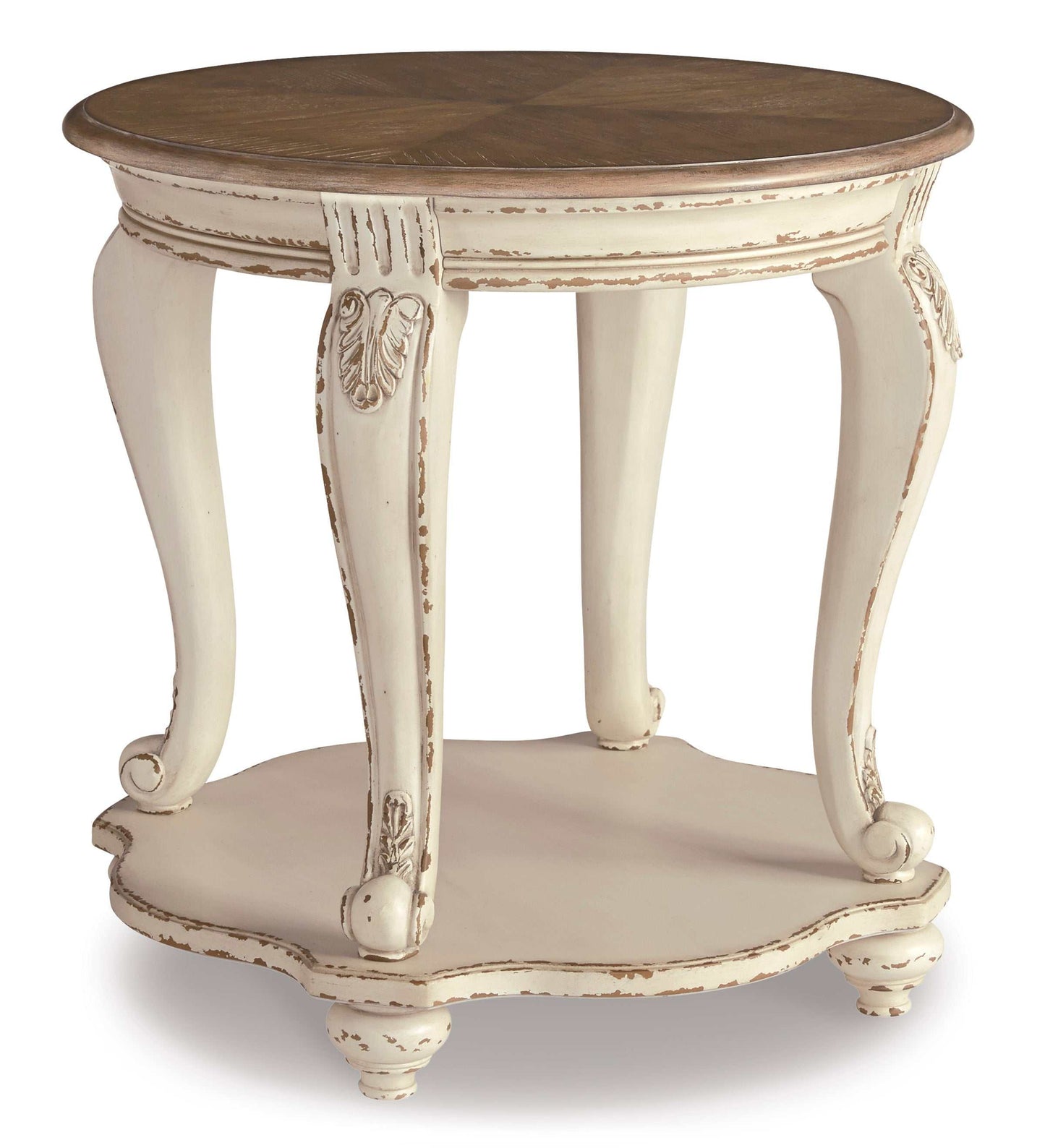 Realyn White & Brown Round End Table