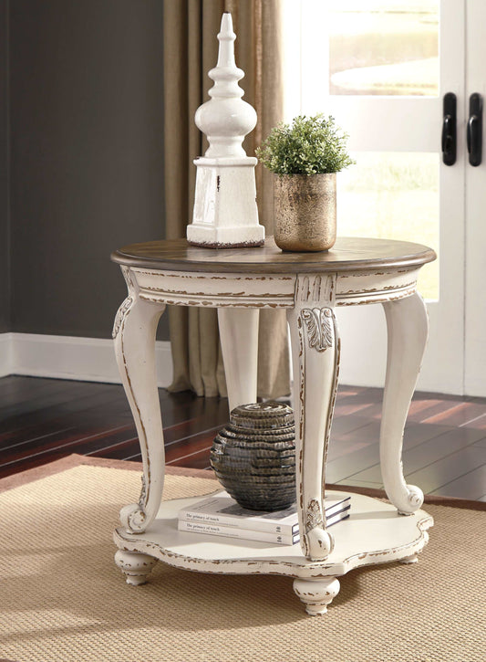 Realyn White & Brown Round End Table