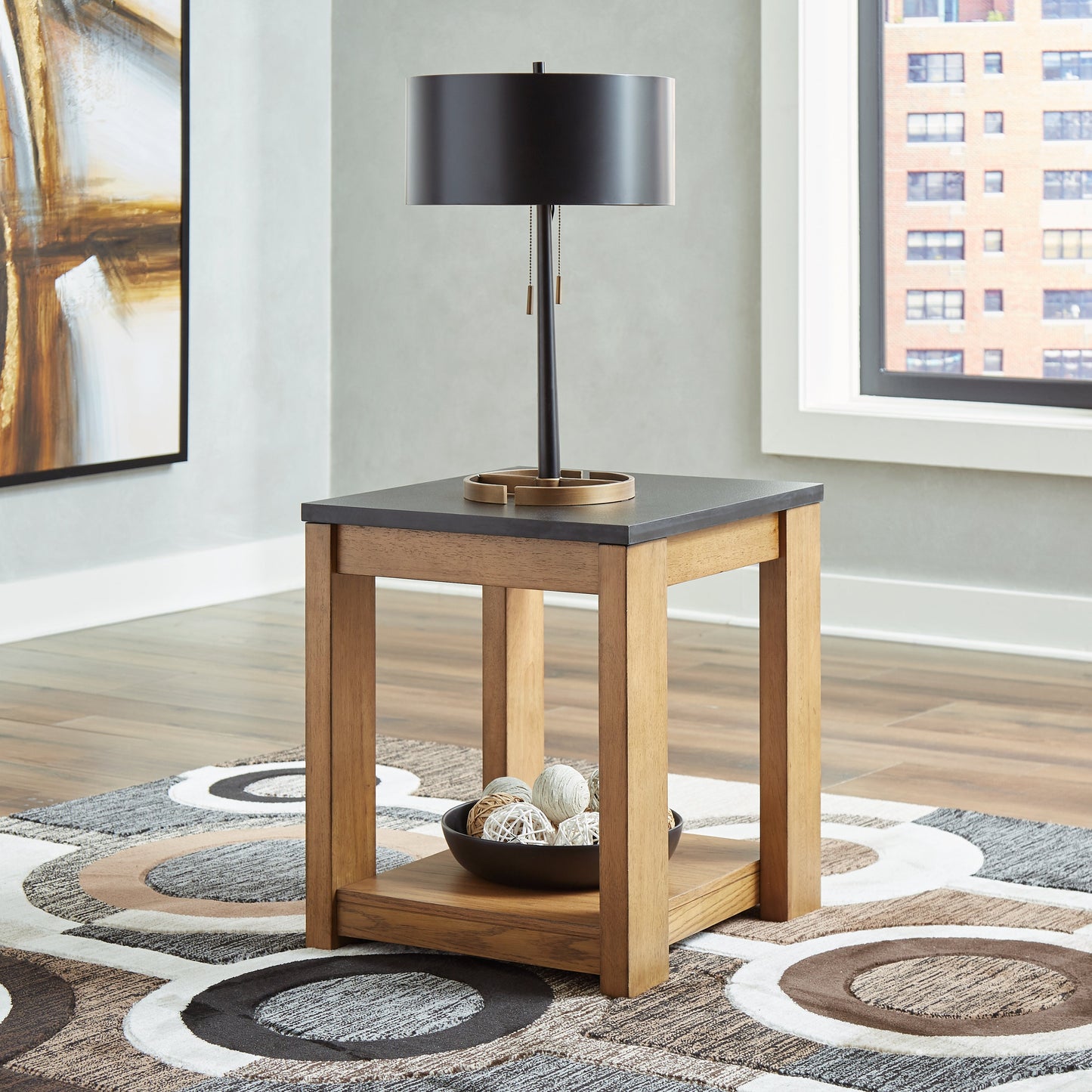 Quentina Light Brown/Black End Table