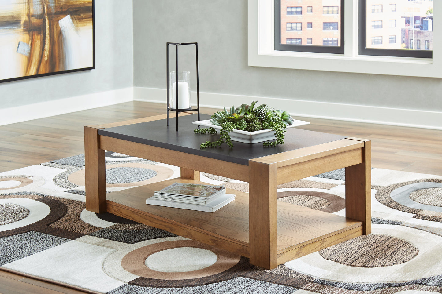 Quentina Brown/Black Lift-top Coffee Table and 2 End Tables