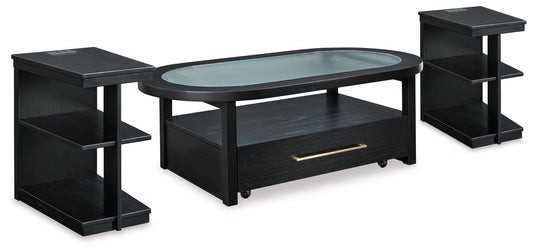 Winbardi Black Coffee Table and 2 Chairside End Tables